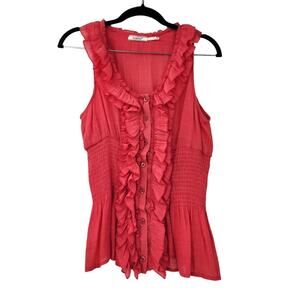 POETRY Pink Ruffle Sleeveless Top Womens Size Large L Feminine Spring Summer